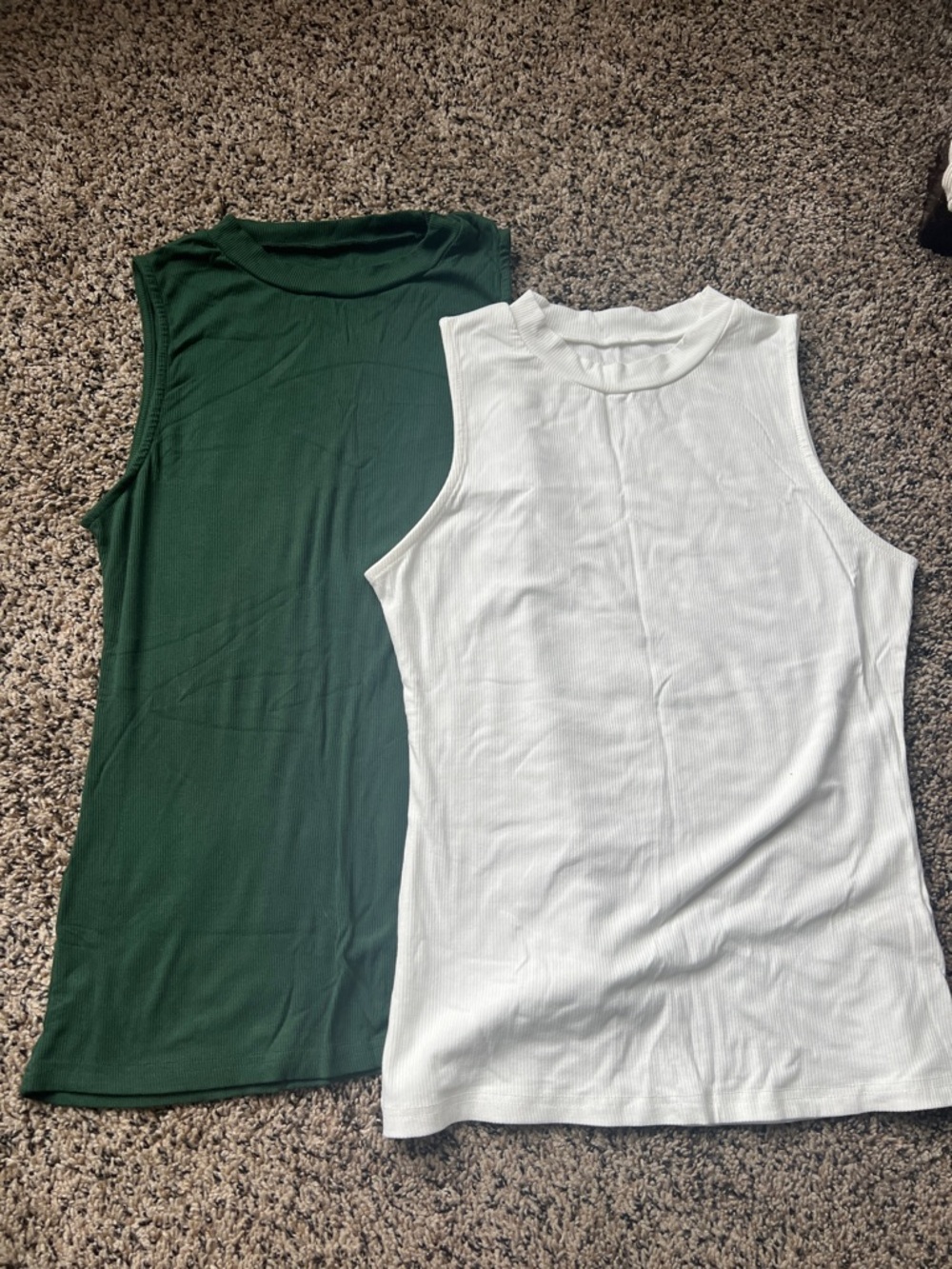 Classic Sleeveless Crewneck Tank Top - White & Forest Green